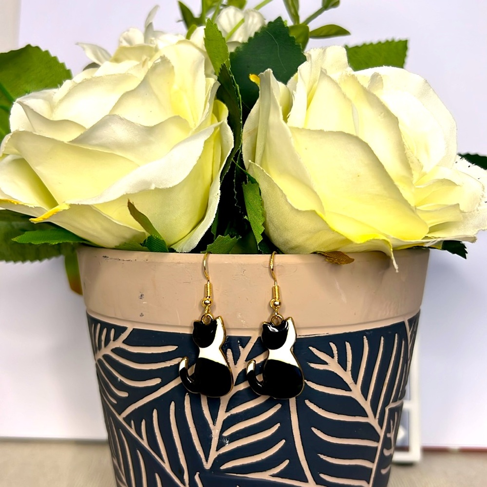 Black and White Cat Earrings